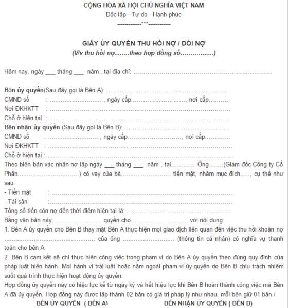 Ủy quyền thu nợ cho công ty đòi nợ thuê don uy quyen thu no
